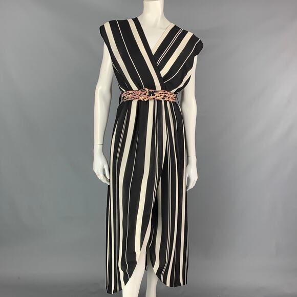 LOUIS VUITTON Size 4 Black & White Stripe Silk Sleeveless Wrap Dress - Picture 1 of 8